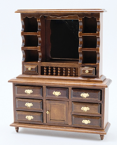 Dollhouse Miniature Dresser With Mirror, Walnut